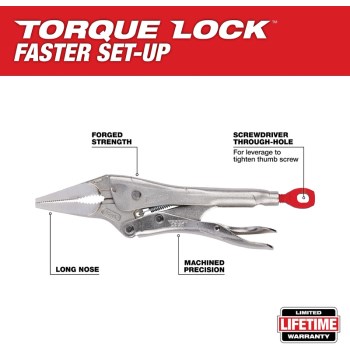 Milwaukee 4" Torque Lock Long Nose Locking Pliers