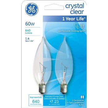 General Electric 66107 Bent Tip Ca10 Decorative Bulb - 60 Watt ~ Clear