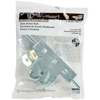 Sliding Bolt Door/Gate Latch, Zinc Plated - 5-7/8"