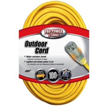 Lighted End Extension Cord, Yellow ~  100 feet