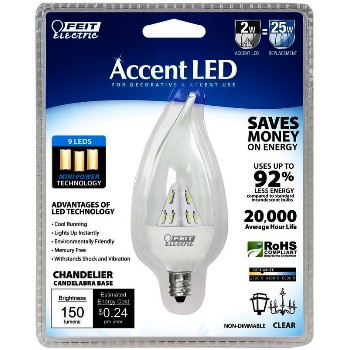 Accent Clear Flame Tip Bulb, 9 LED ~ 2 Watts for  25W