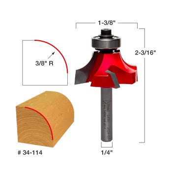Rounding Over Router Bit - 3/8" Radius, 1/4" Shank