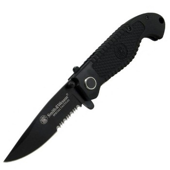 S&W Folding Black Serrated Special Tactical Drop Point Blade