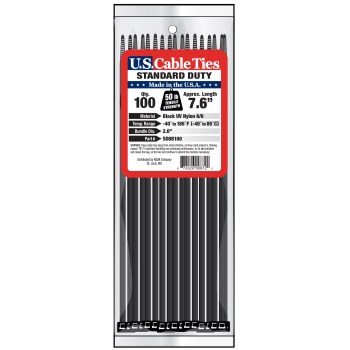 Standard Duty Cable Ties, UV Black - 8", 100pk
