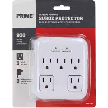 Prime Wire/Cable PB802155 General Purpose 5 Outlet Wall Tap Surge Protector