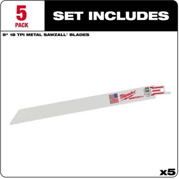 Milwaukee Sawzall Bi-Metal Blade - 9", 18 TPI, 5pk