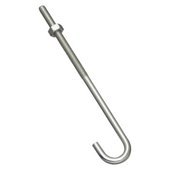 J Bolt with Hex Nut, Zinc Plated - 1/4" x 6"