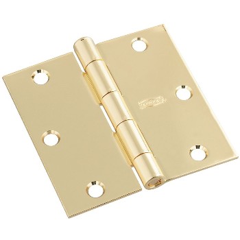 Square Corner Door Hinge, Polished Brass ~ 3.5"