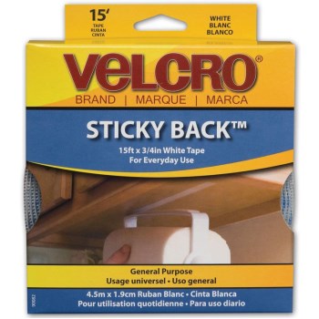 White Sticky Back Velcro Trape - 15' x 3/4"