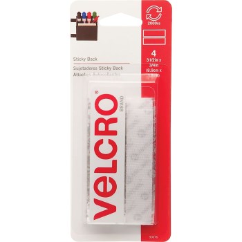 Velcro Hook & Loop Strips, White - 3-1/2" x 3/4", 4pk