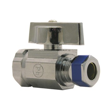 1/4 Turn Ball Valve, Straight Stop ~ 1/2" IP x 3/8" OD x 1/4" T