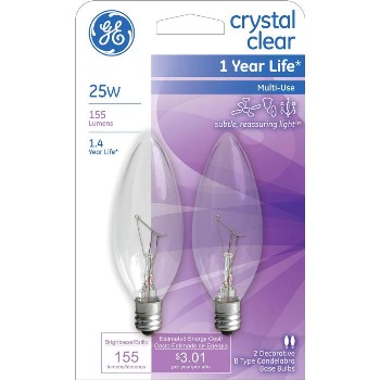 General Electric  74978 Blunt Tip Bulb, Clear - 25 Watt