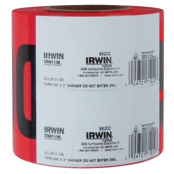 Irwin Danger Barrier Tape  Red    3" x 300 Ft