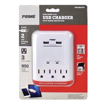 USB & Surge Protector ~ 3 Outlet