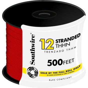 Southwire #12 Stranded THHN Wire - 500 Ft, Red