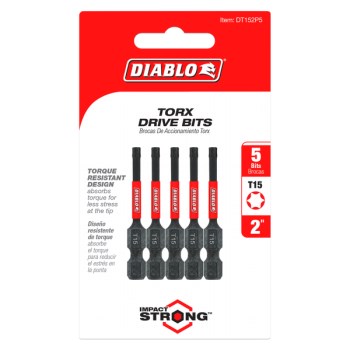 Torx Drive Bit  T15   2"   5pk