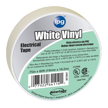 Intertape 85828 Electrical Tape, White 3/4 Inch X 60 Ft