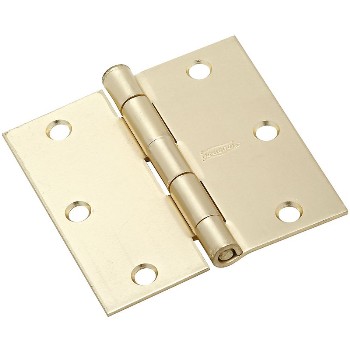 Square Corner Hinge, Satin Brass ~ 3 1/2"