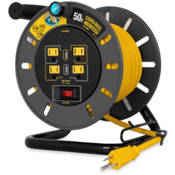 Camco Power Grip 50-Ft Extension Cord Reel - 13-Amp, 4 Outlets, USB