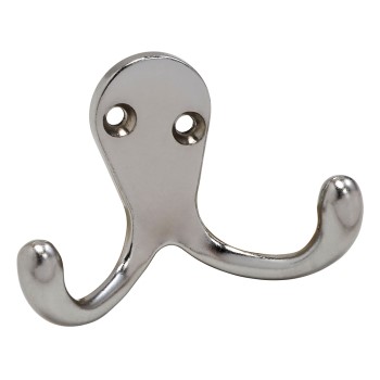 Double Prong Robe Hook,  Satin Chrome Finish 