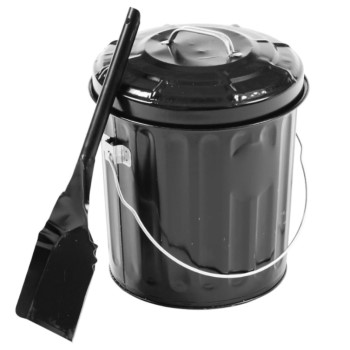 Ash Pail Container w/ Shovel ~ Black