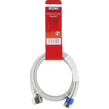 Faucet Connector, Braided SS - 3/8" Comp x 1/2" FIP, 24"