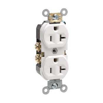 Leviton S02-BR20-WS Commercial Grade Duplex Receptacle - 20 Amp ~ White