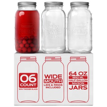 Forjars Wide Mouth Glass Canning Jars - 64 oz, 6pk