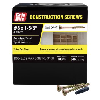 Grip-Rite Gold Construction Screw - #8 x 1-5/8", 5 Lb