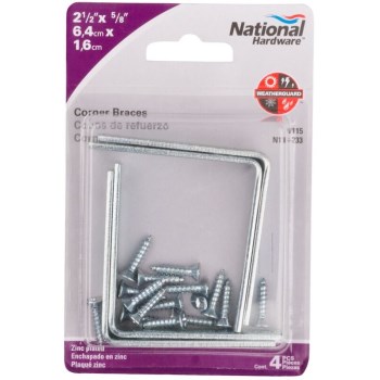 Zinc Corner Brace, Visual Pack 115 2 - 1/2 x 5/8 inches