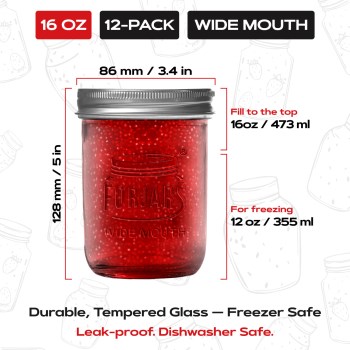 Forjars Wide Mouth Mason Jars, 16 oz 