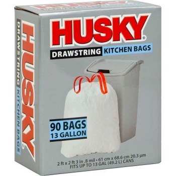 Husky Tall Kitchen Trash Bags, White ~ 13 Gallon/90 Count