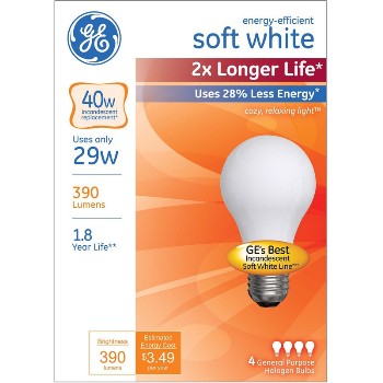 General Electric  60285 Energy Efficient Halogen Bulb - 29 watt/40 watt ~ Soft White
