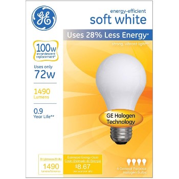 General Electric 66249 Energy Efficient Halogen Bulb - 72 Watt/100 Watt ~ Soft White