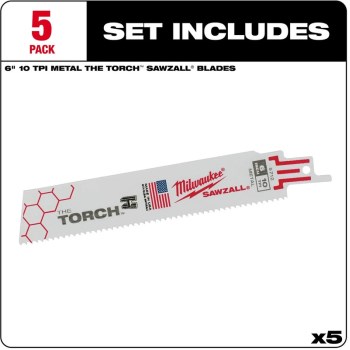 Milwaukee Torch Carbide Sawzall Blade 5pk - 6", 10 TPI