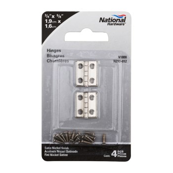 Decorative Narrow Hinges, Satin Nickel ~ 3/4" x 5/8"