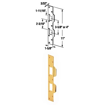 PrimeLine/SlideCo U9427 Maximum Security Combo Strike Plate, Brass Plated Finish ~ 11"H x 1-5/8"W