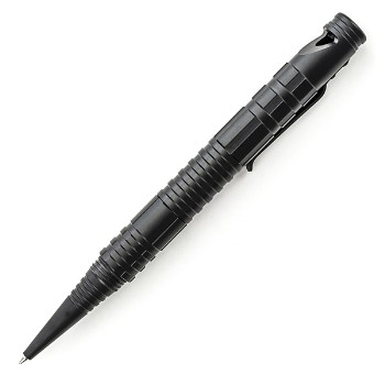 Aluminum Tactical Pen w/Fire Steel, Striker & Whistle, Black