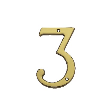 Solid Brass #3 House Number - 6 inches
