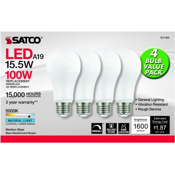 LED 4 Pack 15.5W5K Dimmable Bulb
