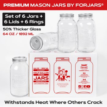 Forjars Wide Mouth Glass Canning Jars - 64 oz, 6pk