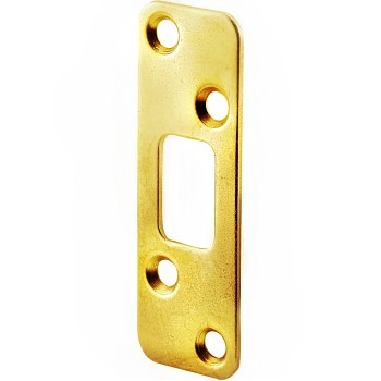 Round Corner Deadbolt Strike Plate, Polished Brass Finish ~ 1.25" W x 3 5/8" H 