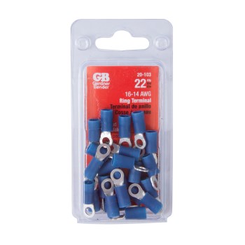 Vinyl Ring Terminal, Blue 16-14 AWG - #4-6 Stud, 22pk