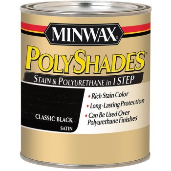 Minwax 61395 PolyShades  Wood Stain & Polyurethane, Classic Black Satin ~ Quart