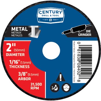 Century Drill &amp; Tool   08402 3pk 2in. Mtl Cutoff Wheel