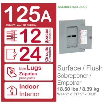 SQUARE D Homeline Load Center, Indoor - 125 AMP, Grey