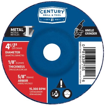 Century Drill & Tool   75543 4-1/2x1/8 Mtlgrnd Wheel