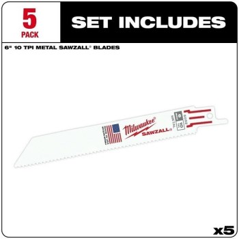 Milwaukee Sawzall Bi-Metal Blade - 6", 10 TPI, 5pk