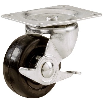 Swivel Casters, Rubber Wheel -  w/Brake ~ 3"