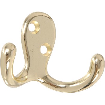 Clothes Hook, Double - Brass  Plated ~ Pack of 2 